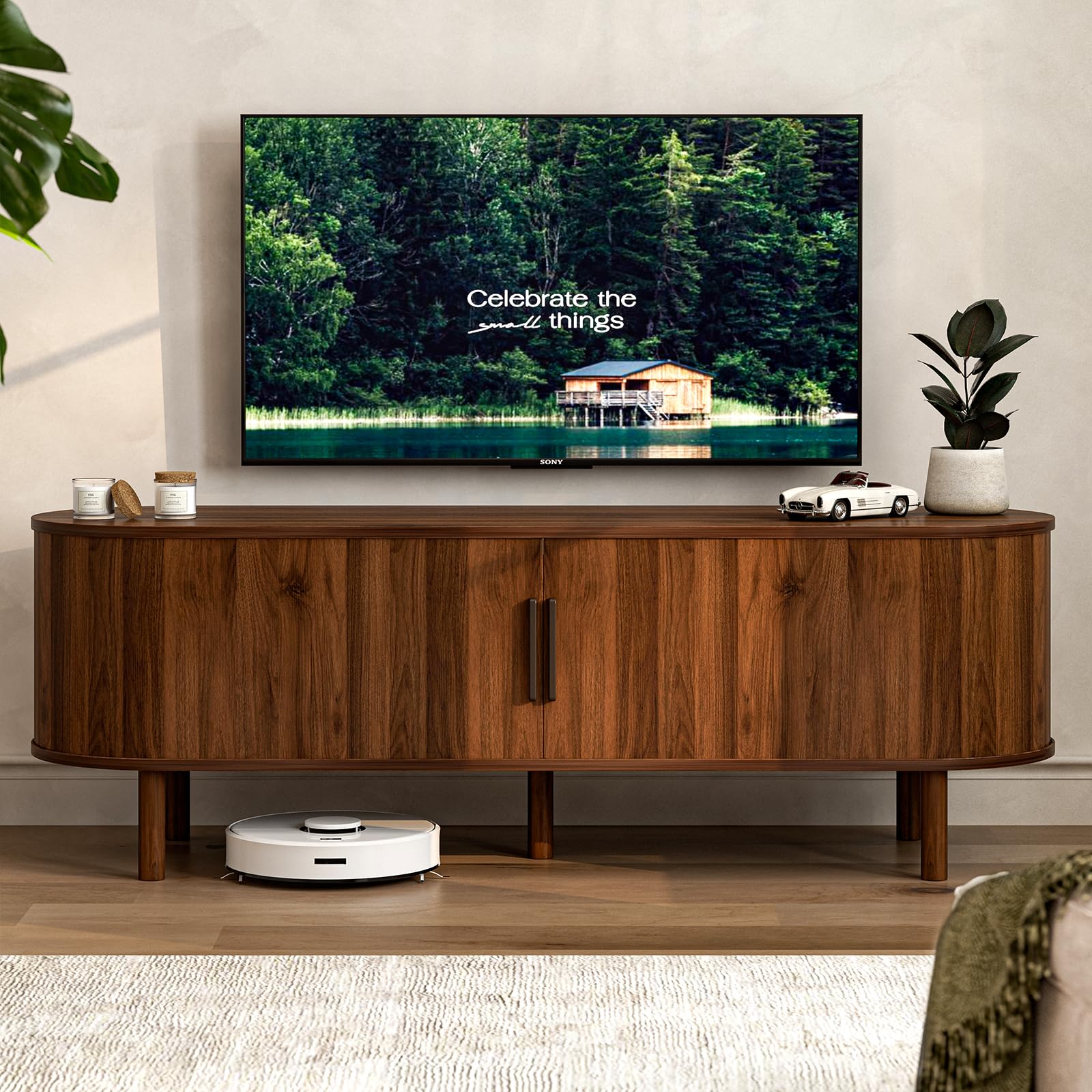 Amazon.com: ZttRiee TV Stand with Sliding Doors for TVs up to 60